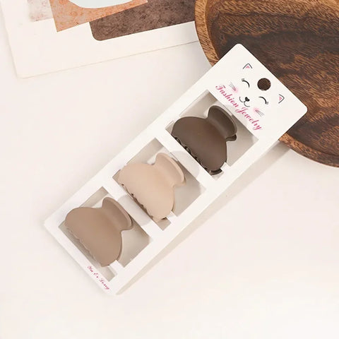3pcs Coffee Color Small Hair Claw Clips - Simple Geometric Barrettes for Women and Girls