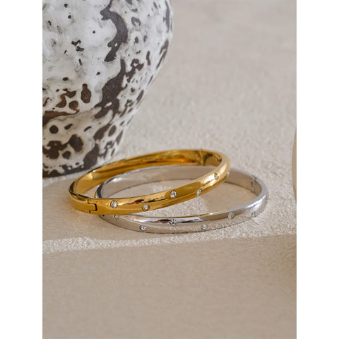 Yhpup Stainless Steel Cubic Zirconia Fashion Bracelet Bangle - Gold & Silver Color