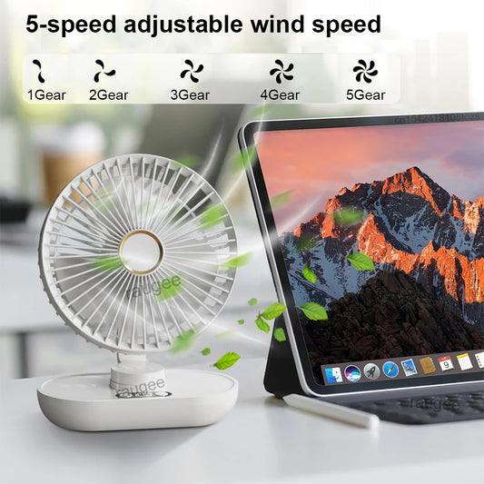 Portable Desk Fan - Mini USB Electric Fan with 5 Speeds and Rechargeable Battery