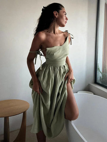 TARUXY Sexy Backless Beach Dress for Women - Elegant V Neck Maxi Sundress
