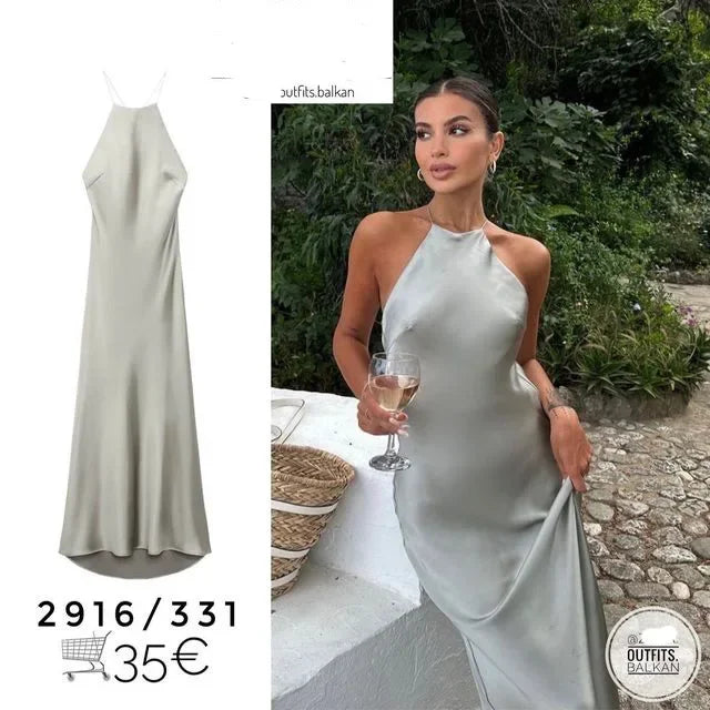 2023 Summer Women's Dress - Silk Satin Sleeveless Fashion