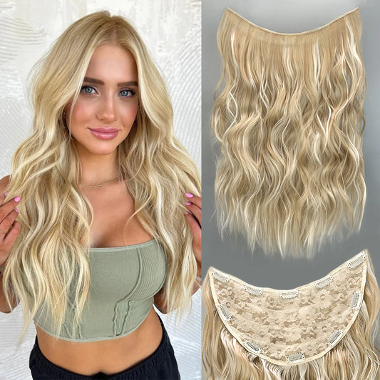 Synthetic U-Shaped 10 Clip In Hair Extension 22 Inch Wavy Black Blonde