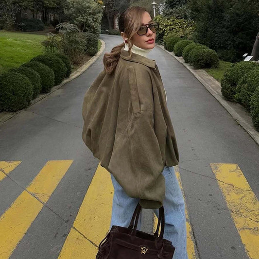 MUJER 2025 Suède Bomberjacks voor Dames - Oversized Streetwear Zip Jassen