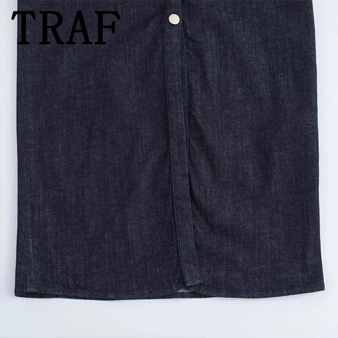 TRAF Denim Dress Women's Casual Midi Dress 2025