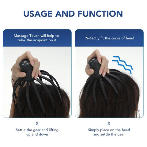Electric Octopus Claw Scalp Massager – Hands-Free 3-Level Head Massage with LED Red Light