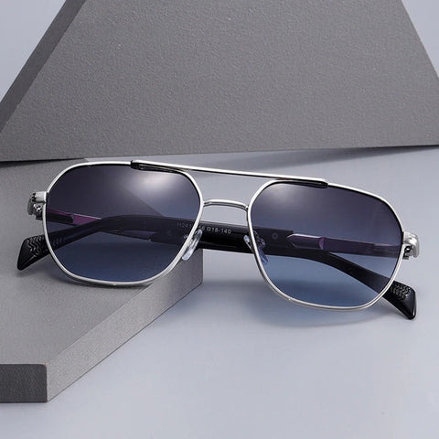 SHAUNA Retro Dubbele Brug Vierkante Zonnebril – Gradiënt UV400 Unisex Buitenzonwering
