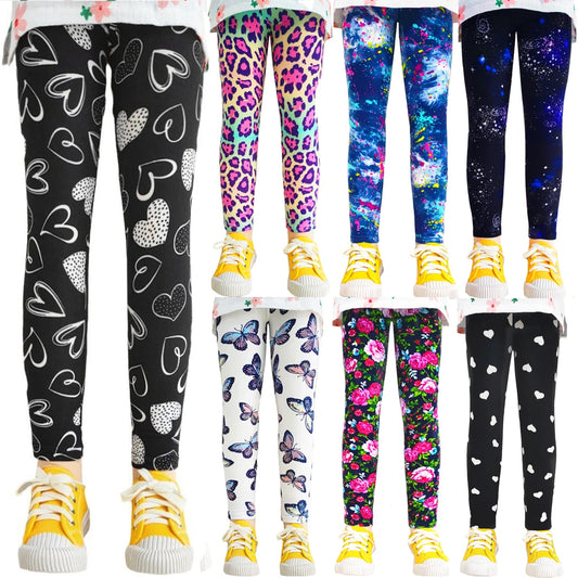 Girls' Floral Print Leggings for Spring & Autumn