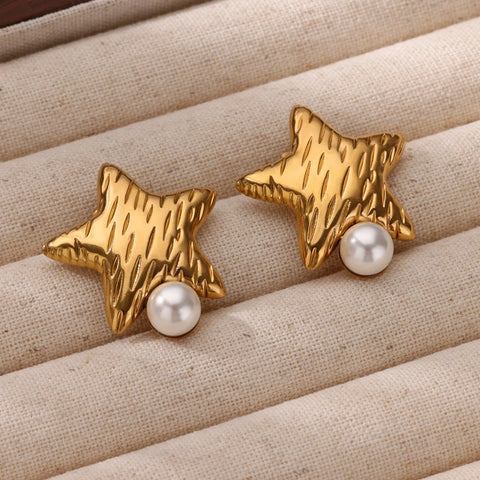 Vintage Pearl Starfish Stainless Steel Stud Earrings - Ocean-Inspired Jewelry for Women