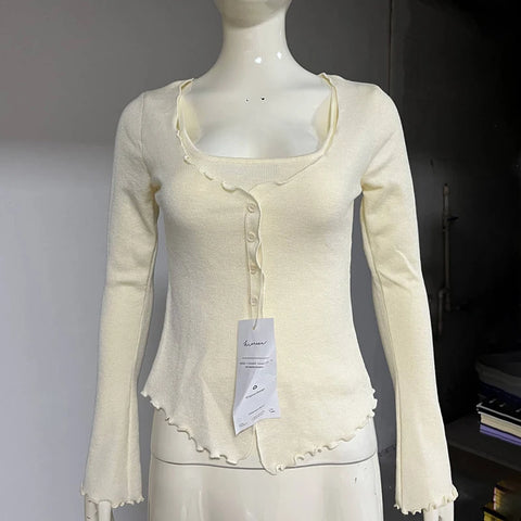 TARUXY Fashion Splice gebreide T-shirt vest voor dames - slanke lange mouwen trui top