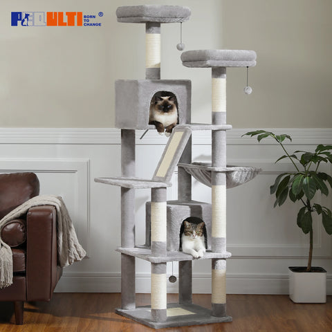 Grote kattenboom, hoge kattentoren voor binnenkatten - Meerlaags pluchen kattenflat met krabpalen en zitstokken