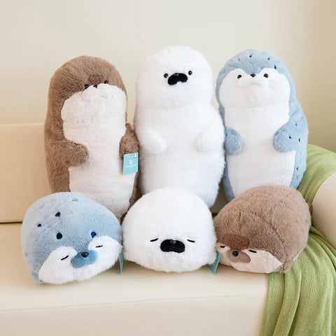 Cartoon Seal & Sea Otter Plush Cushion – Round Earphone Design Pillow for Kids’ Birthday, School & Nap