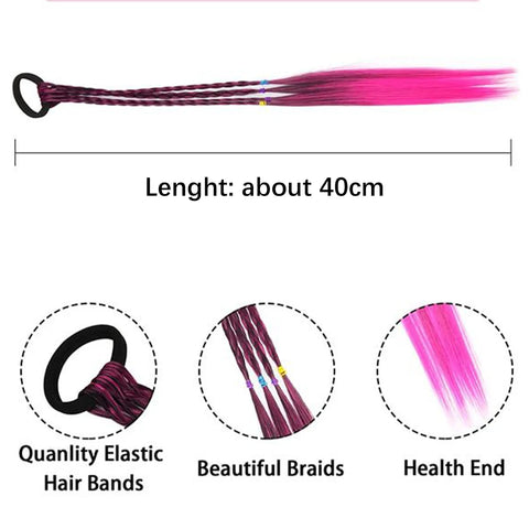Colorful Synthetic Kids Ponytail Wigs with Headbands and Rubber Bands