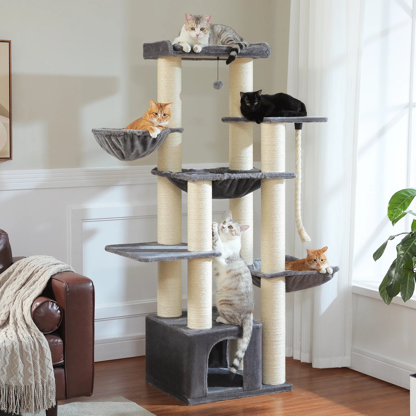 Big Cat Tree for Large Cats - Multi-Level Robust Cat Tower with Hammock and 11 Sisal Posts