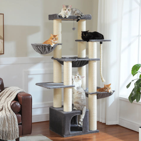 Grote kattenboom voor grote katten - Robuuste kattentoren met meerdere verdiepingen, hangmat en 11 sisalpalen