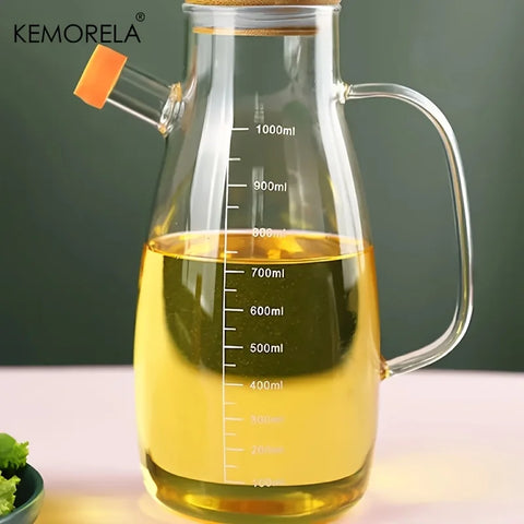 KEMORELA 1PC Glazen Olijfolie Fles - Lekvrije Kruidencontainer voor Keuken, BBQ en Picknicks