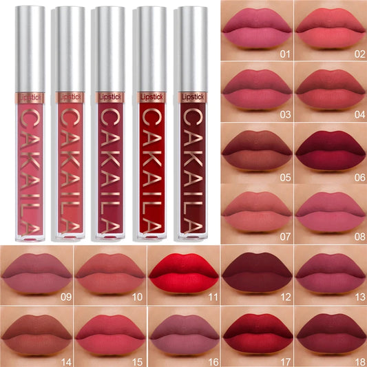 Dark Red Matte Lip Gloss - 18 Color Velvet Lip Glaze, Long-Lasting & Waterproof Liquid Lipstick for Women