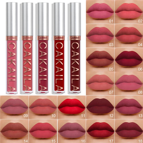 Dark Red Matte Lip Gloss - 18 Color Velvet Lip Glaze, Long-Lasting & Waterproof Liquid Lipstick for Women