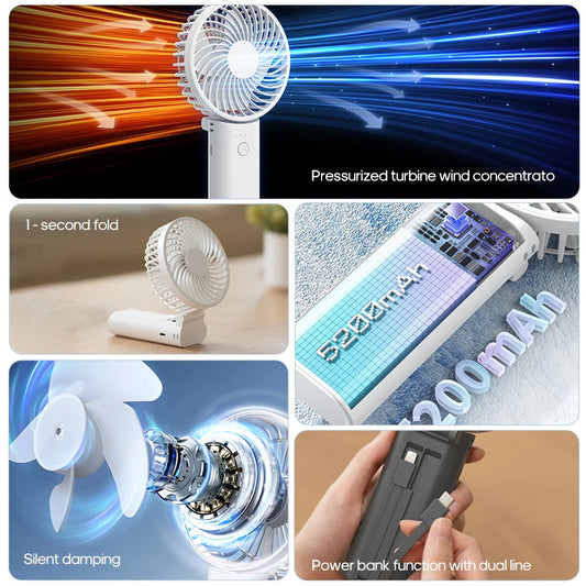 Newest Foldable Handheld Fan - 5200mAh Rechargeable Portable Cooling Fan