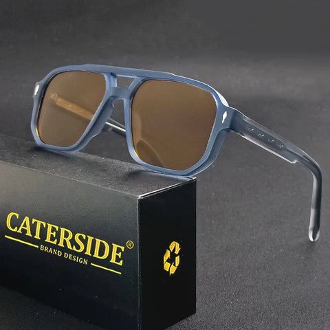 CATERSIDE Retro Punk Flat-Top Zonnebril – Dubbele Brug UV400 Unisex Reis- &amp; Feestzonnebril