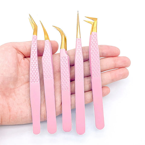 Pink Stainless Steel Eyelash Tweezers