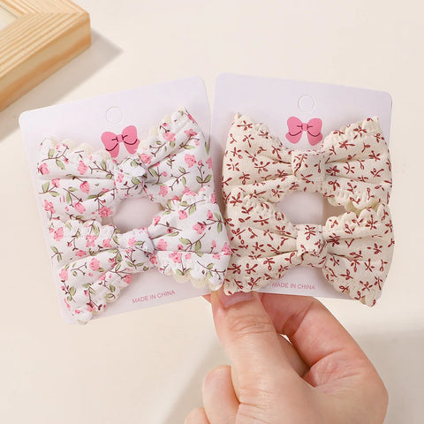2 stuks/set bloemenprint kinderhaarspeldjes met strikken voor babymeisjes - handgemaakte katoenen haarspeldjes 