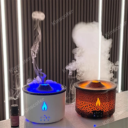 KINSCOTER Volcano Flame Aroma Diffuser - Jellyfish Smoke Ring Air Humidifier 360ml
