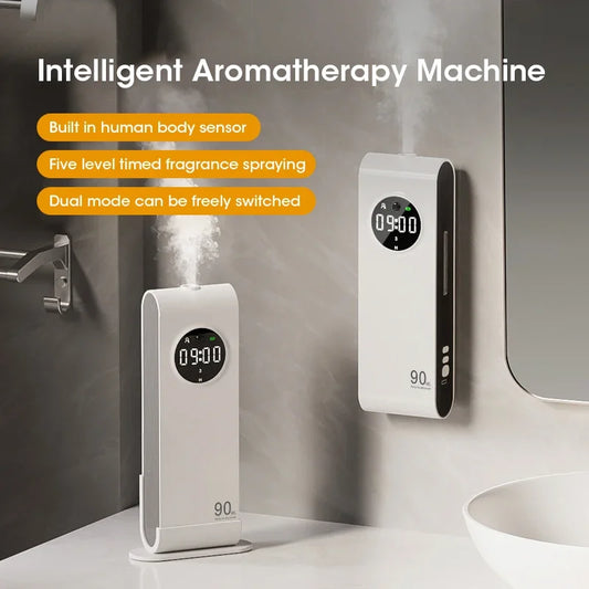Automatic Sensor Aromatherapy Machine - Wall-Mounted USB Rechargeable Fragrance Dispenser with Clock Function