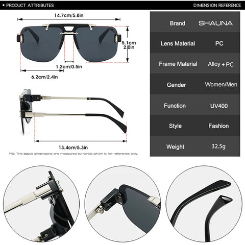 SHAUNA Vierkante Randloze Zonnebril – Heldere Oceaan Gradiënt Lens UV400 Unisex Retro Rivet Shades