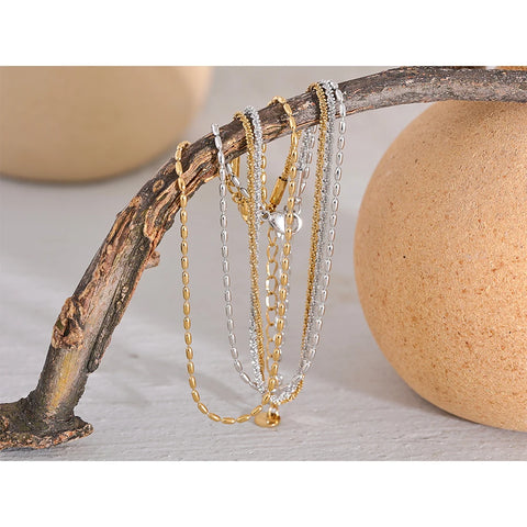 Yhpup Classic Double Layer Exquisite Chain Stainless Steel Stylish Anklet for Women - Trendy Summer Charm in Gold and Silver