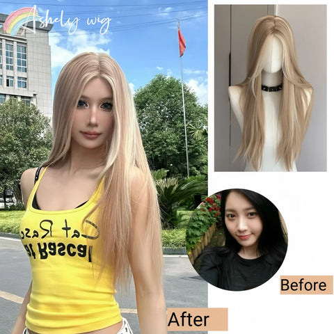 Ashley Long Straight Blonde Brown Lace Front Wig