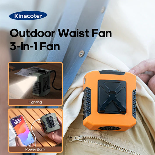 KINSCOTER Outdoor Wearable Waist Fan - 8000mAh Portable Cooling Fan with Power Bank