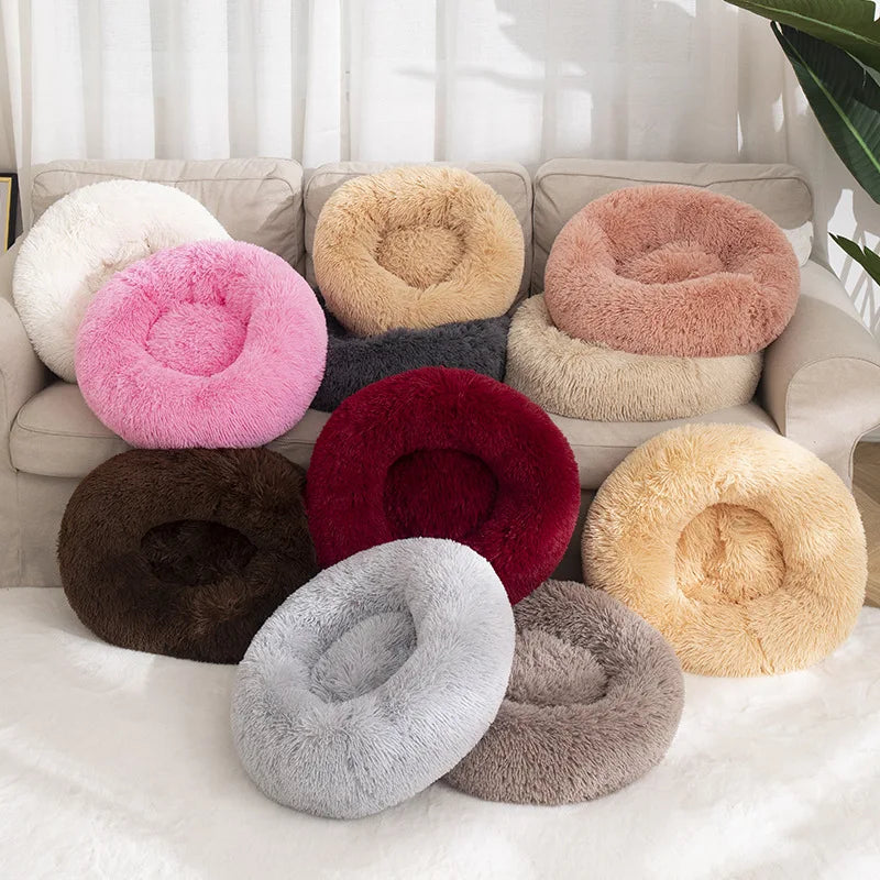 Plush Round Donut Dog Bed - Cozy & Stylish Bed for Medium to Large Pets