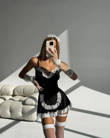 Halloween Sexy Female Lingerie 4PC Seductive Maid Dress Costume