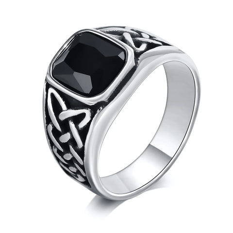 Punk Vintage Ethnic Rings for Men - Retro Viking Knot Rune Signet Ring Jewelry