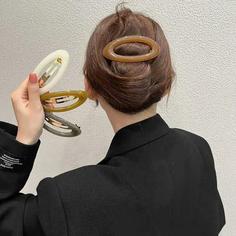 Korean Big Spring Hair Claw Clips - Stylish Metal Jelly Ponytail Holders