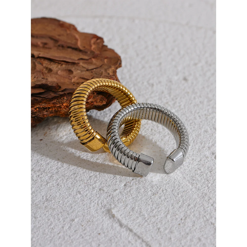 Yhpup Fashion Stainless Steel Round Elastic Open Ring - Minimalist 18K PVD Plated Jewelry