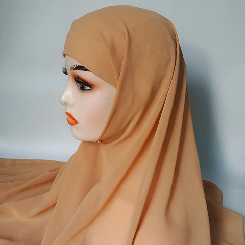 Women Muslim Chiffon Hijab with Cap Bonnet - Instant Scarf Headwrap