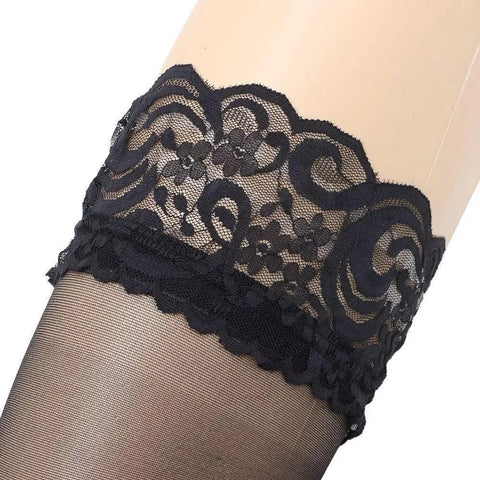 Women's Flower Transparent Silk Stockings - Elegant High Knee Cuff Tights