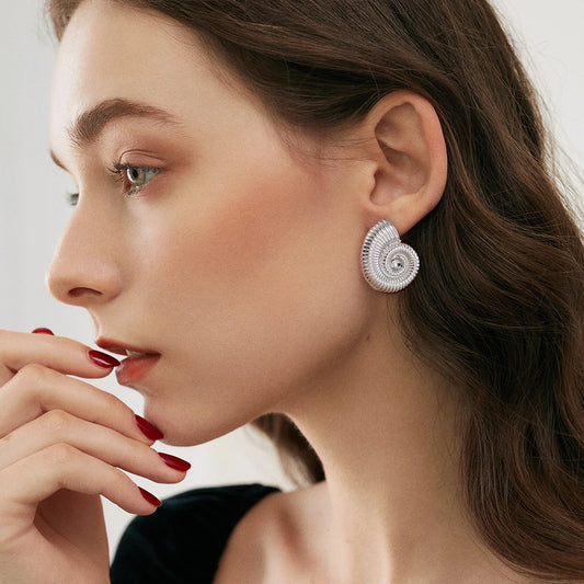 Trendy Gold Conch Stud Earrings for Women | Stainless Steel Minimalist Jewelry