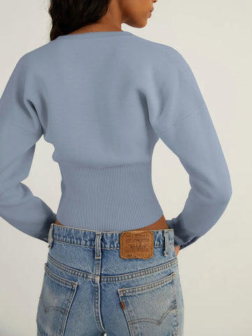 Tossy Autumn Fashion Knitwear Cardigan Top for Women - Ribbed Patchwork Slim Casual Cropped Inner Top