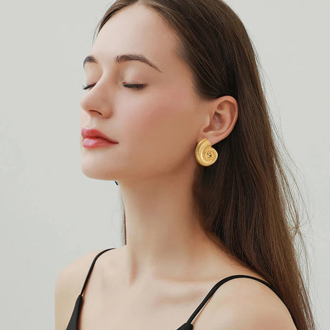 Trendy Gold Conch Stud Earrings for Women | Stainless Steel Minimalist Jewelry