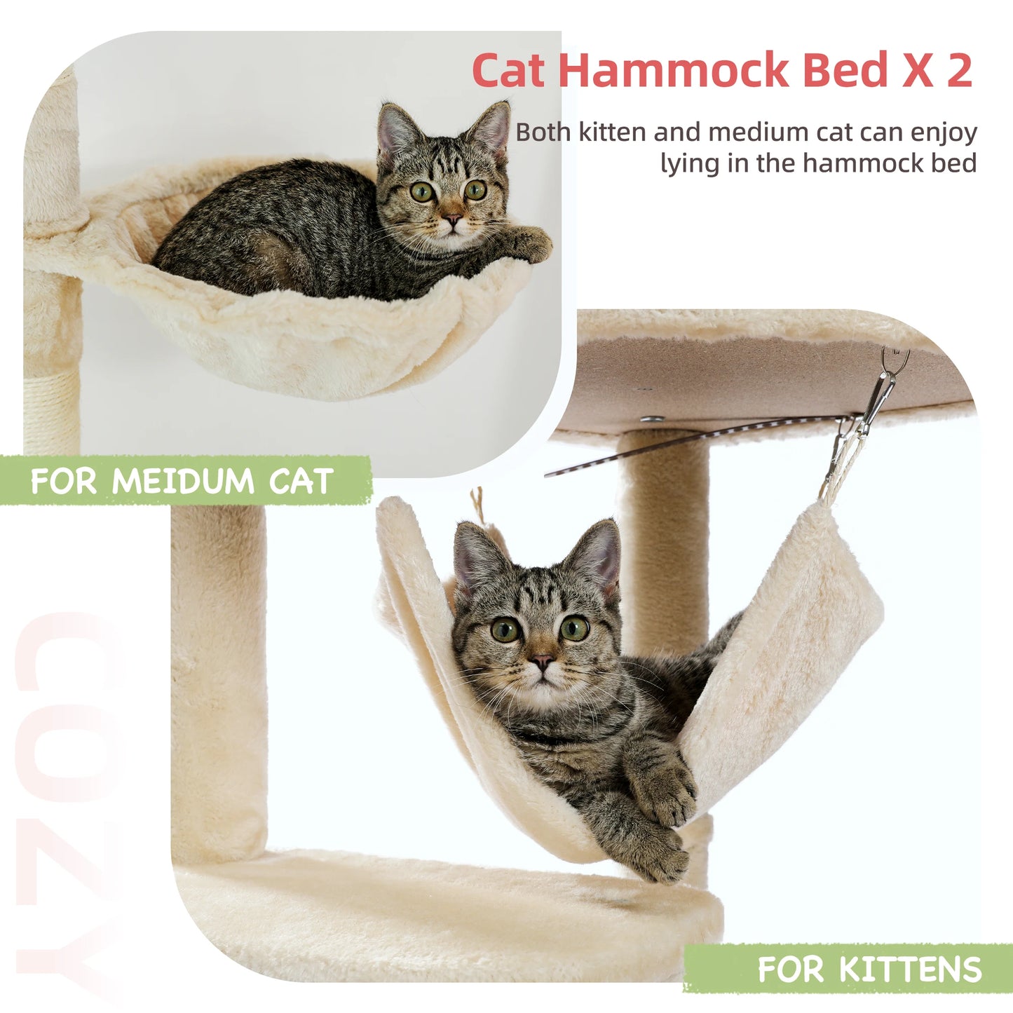 Floor to Ceiling Cat Tree - Adjustable Cat Tower with Cozy Condo, Scratching Posts, and Hammock