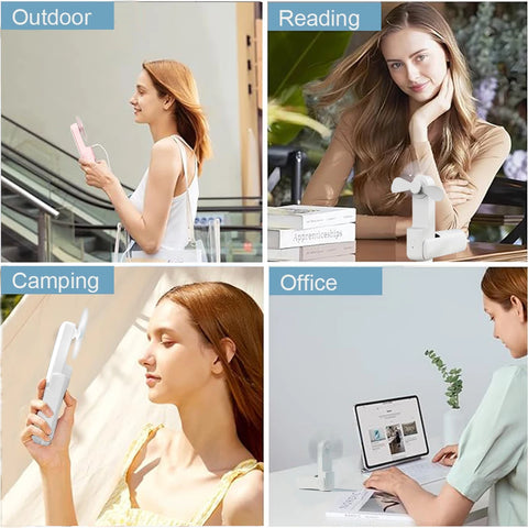 Mini Portable Handheld Fan 2000mAh USB Rechargeable - Compact Folding Fan with Power Bank