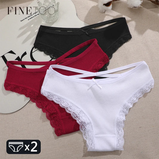 2PCS Cotton Lace Brazilian Briefs for Women