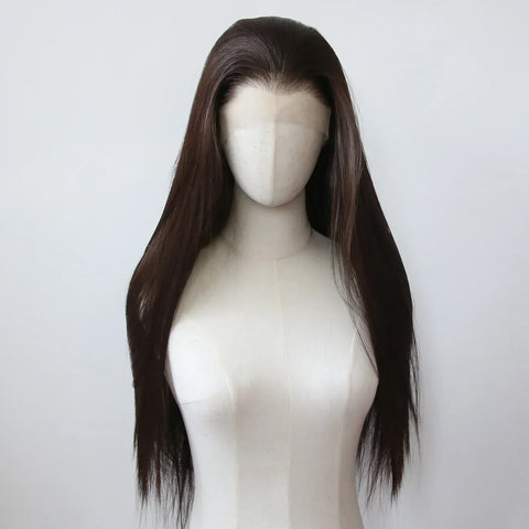 Chocolate Brown Long Straight Lace Front Wig