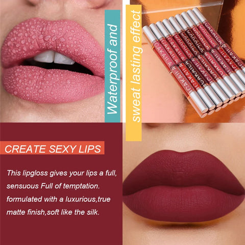 Dark Red Matte Lip Gloss - 18 Color Velvet Lip Glaze, Long-Lasting & Waterproof Liquid Lipstick for Women