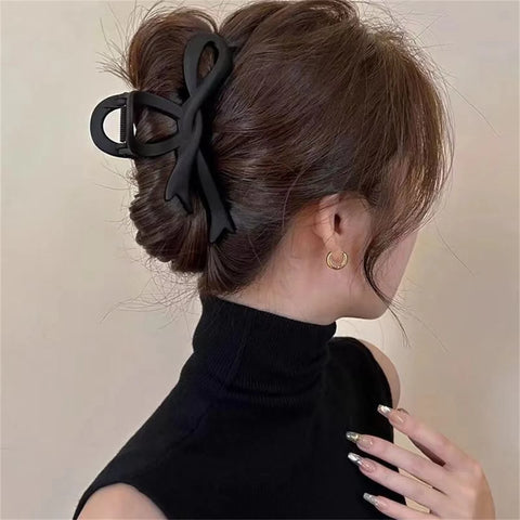 Vintage Ribbon Bow Hair Clips - 13CM Matte Hair Claws for Women