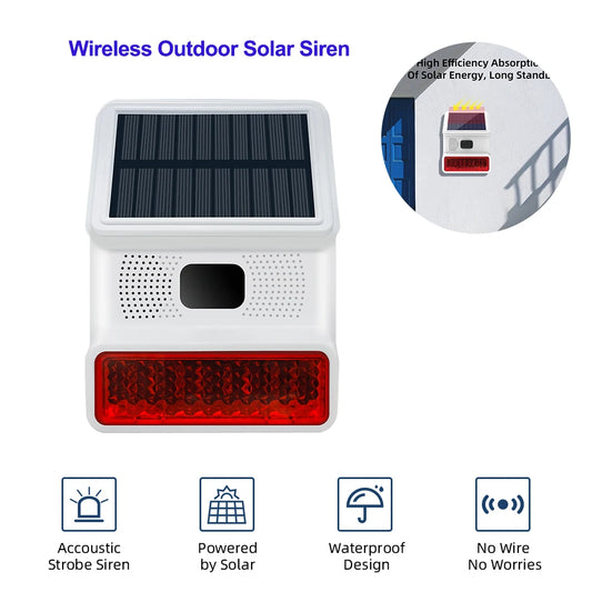 TAIBOAN 433MHZ Wireless Solar Siren Alarm