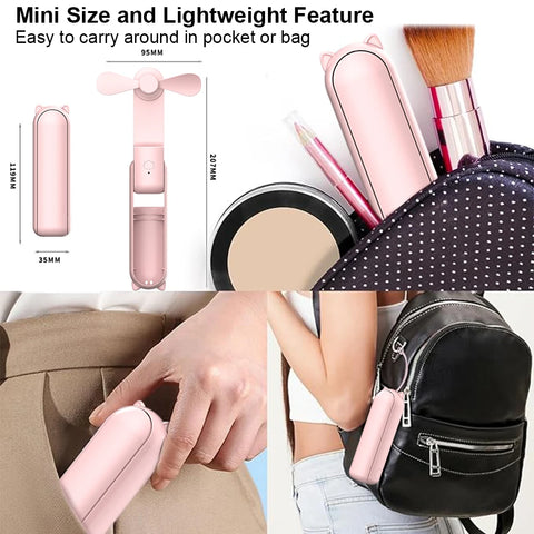Mini Portable Handheld Fan 2000mAh USB Rechargeable - Compact Folding Fan with Power Bank