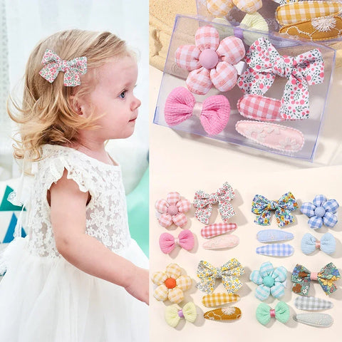 Set van 5 mini-haarspeldjes voor babymeisjes - schattige bloemenstrik, konijnenprinsesjeshaarspelden voor peuters